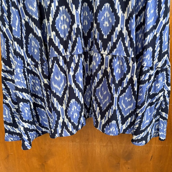 Talbots Blue Ikat Ruffle Trim Fit & Flare Midi Dress NWT 20W High Neck Formal - Picture 12 of 15